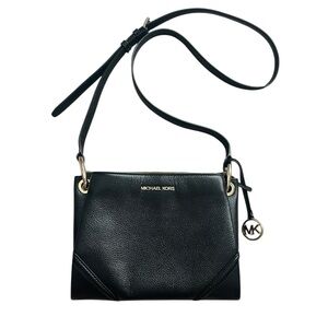 Michael Kors Nicole Triple Compartment Small Pebbled Leather Black Crossbody